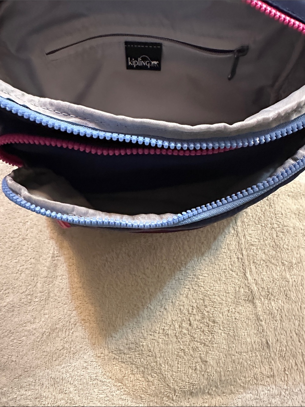 Kipling Navy and Pink Crossbody Bag with Burgundy Strap - Picture 9 of 10
